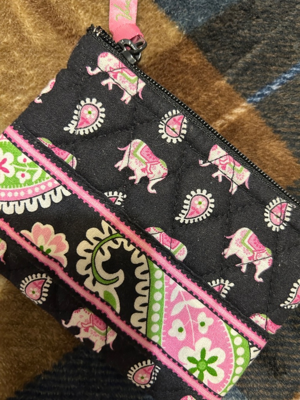 Vera Bradley Black Pink Green Quilted Zip Coin Purse